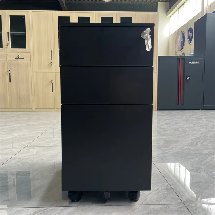 Black 3 Drawers Moblie Pedestal Steel File Cabinet 1