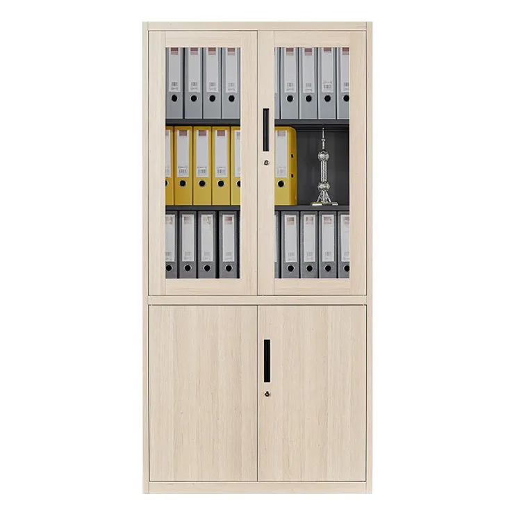 Wooden Transfer Glass Steel File Cabinet Front View
