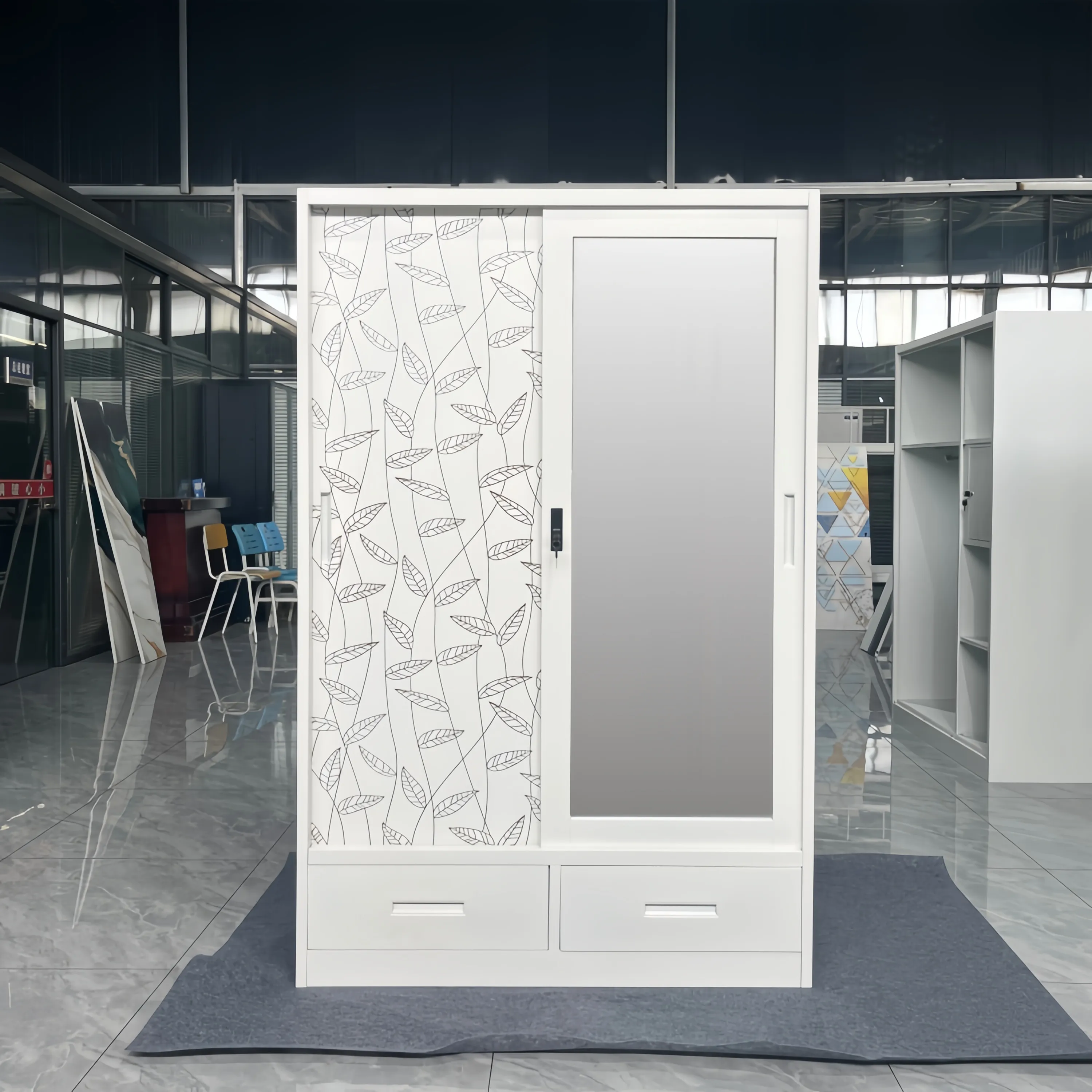 Metal Wardrobe with 2 Drawers Scene 1