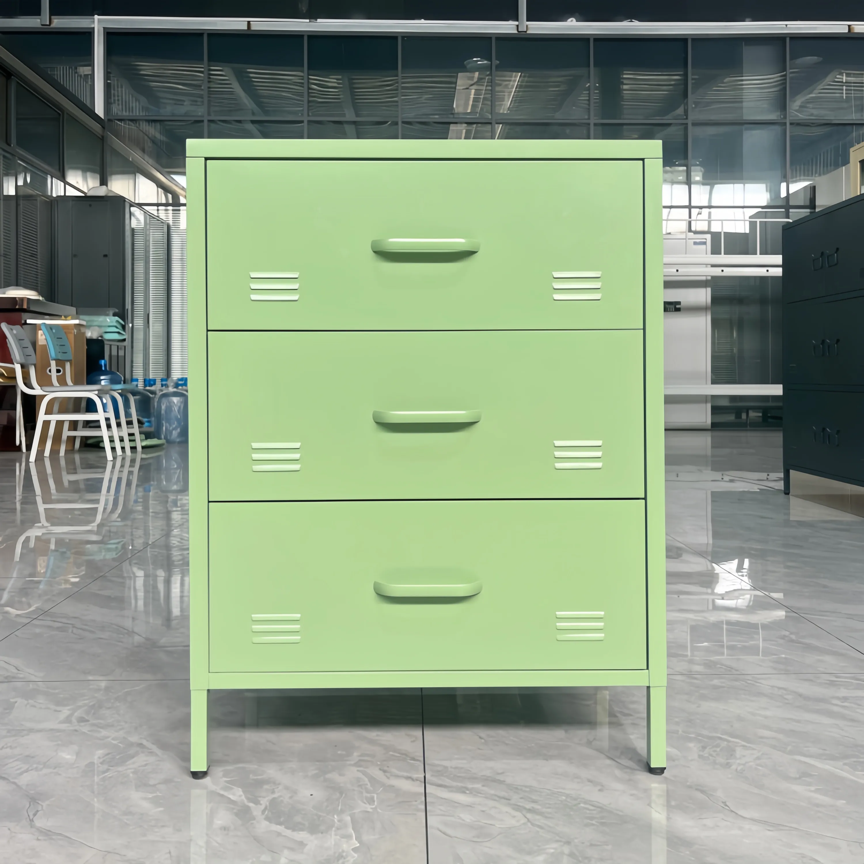 Mint Green 3 Drawer Tall Leg Storage Cabinet 1